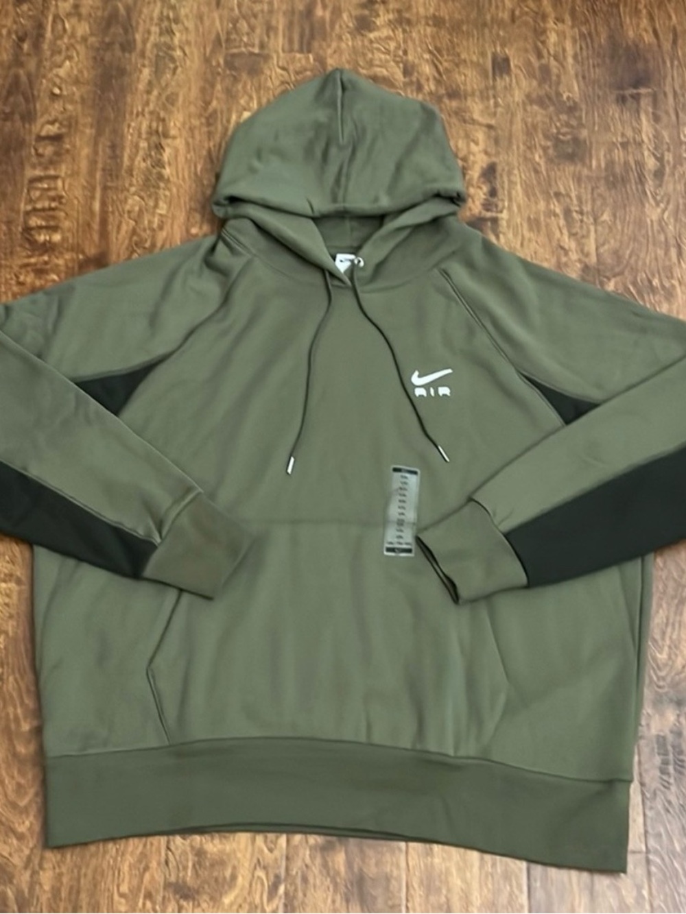 Nike Men's Olive Green Pullover Hoodie with Black Accents